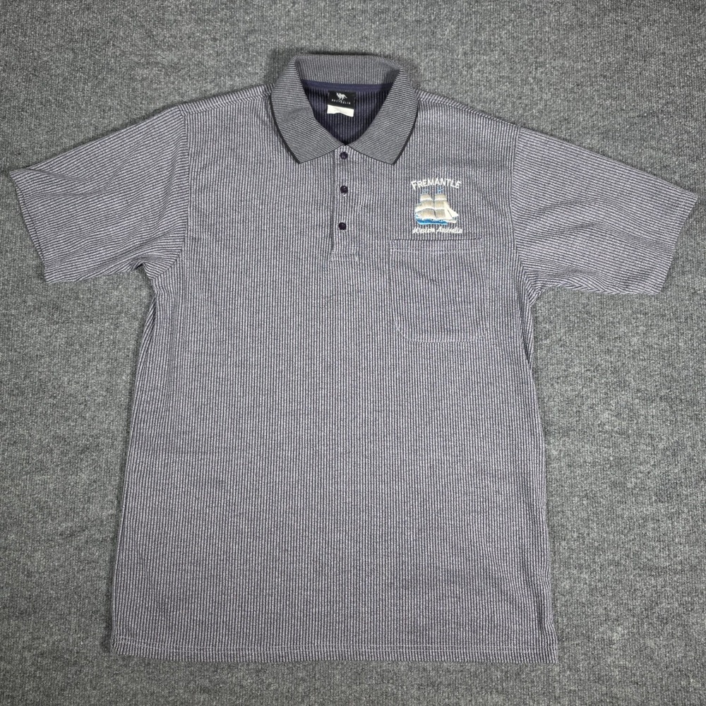 Australia Fremantle Western Australia Striped Polo Shirt Mens XL Navy Blue White
